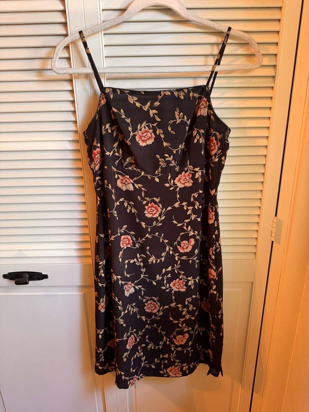 Esprit De Corp. Vintage Black Floral Vine Print Slip Dress Midi 90s